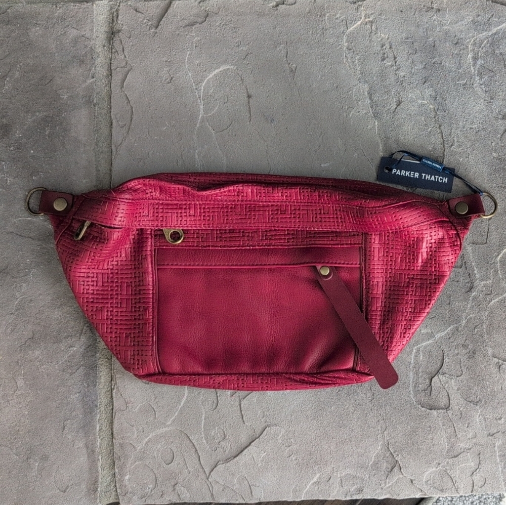 Parker Thatch Crimson Basketweave Cross Your Heart Sling - NWT